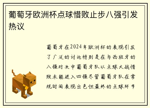 葡萄牙欧洲杯点球惜败止步八强引发热议